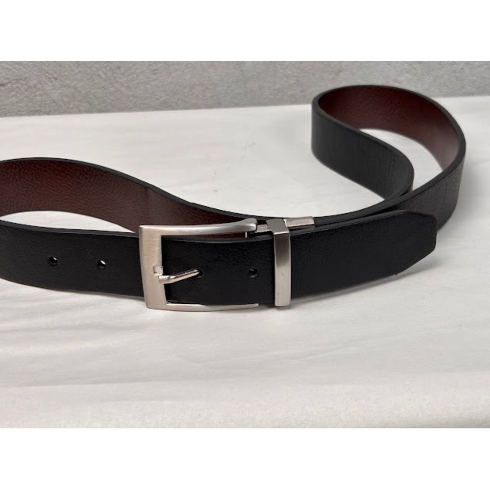 Mens Reversible Leather Belt Black Brown Silver Swivel Buckle Size 40 1633
